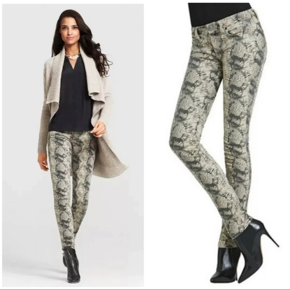 Cabi Womens Sz 2 Snakeskin Reptile Print Jeans Skinny Pants Stretch Brown